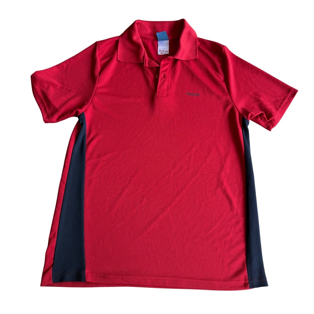 Reebok Polo Shirt Athletic Mesh Side Stripe Red Black Sporty Blokecore Size M